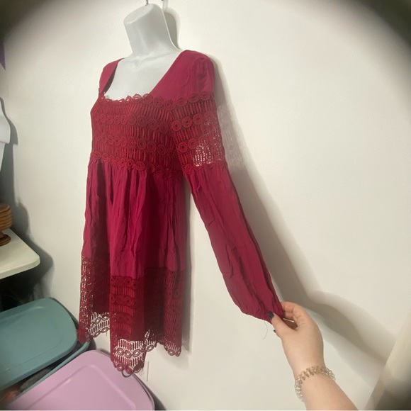Anthropologie Floreat Wine Aveline Lace Crochet Dress Size 0 - Picture 5 of 16